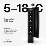 thumbnail of Klarstein Vinovilla 7 Uno Weinkühlschrank | 1 Kühlzone | 7 Flaschen | Holzregale | 5-18 °C Matt-Schwarz