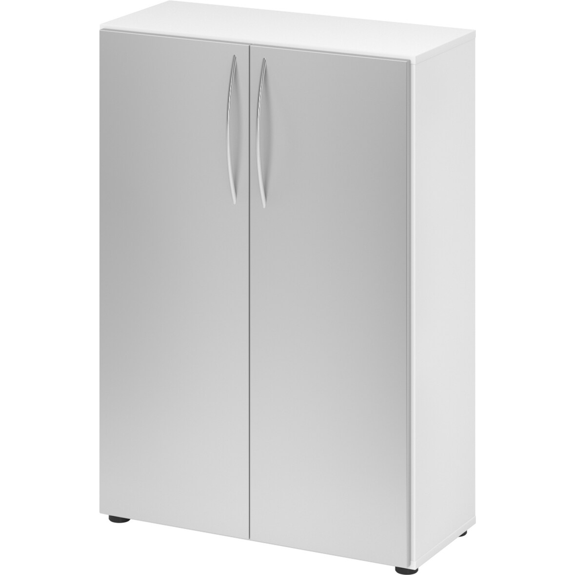 bümö Mehrzweckschrank 80cm breit, Aktenschrank o. Schuhschrank klein, Schrank mit Regal, Kommode in Weiß/Silber aus Holz, Vorratsschrank &