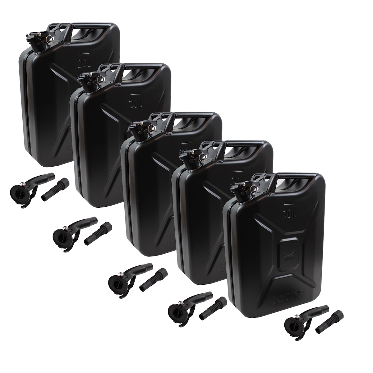 5x Benzinkanister 20 L mattschwarz mit Ausgießer Kraftstoffkanister Dieselkanister Metall Kanister für Benzin und Diesel