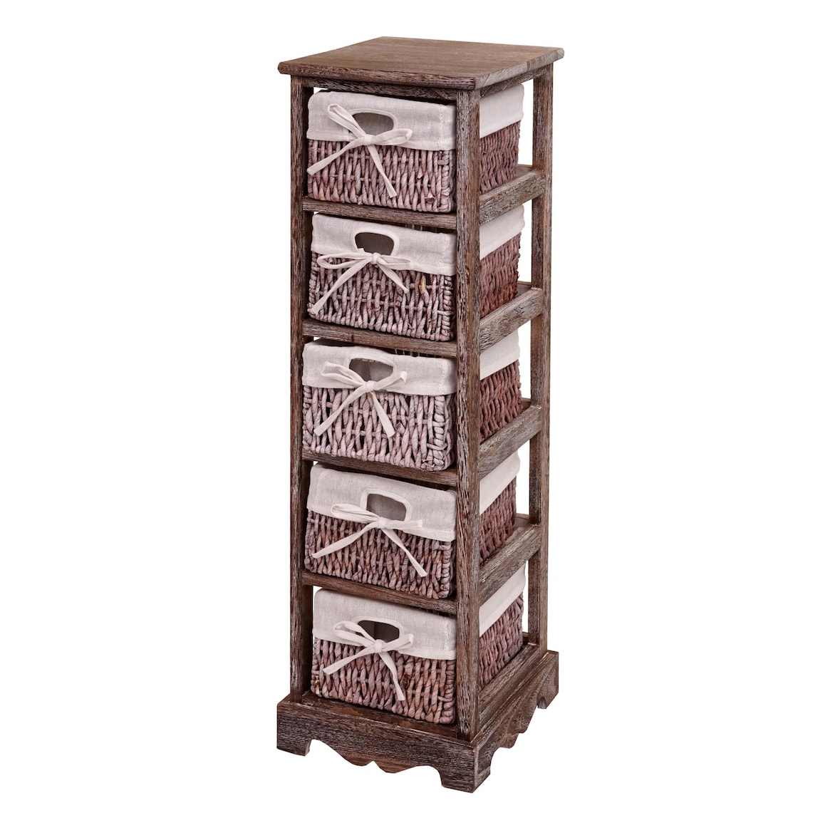 Regal Kommode mit 5 Korbschubladen 90x25x28cm, Shabby-Look, Vintage ~ braun