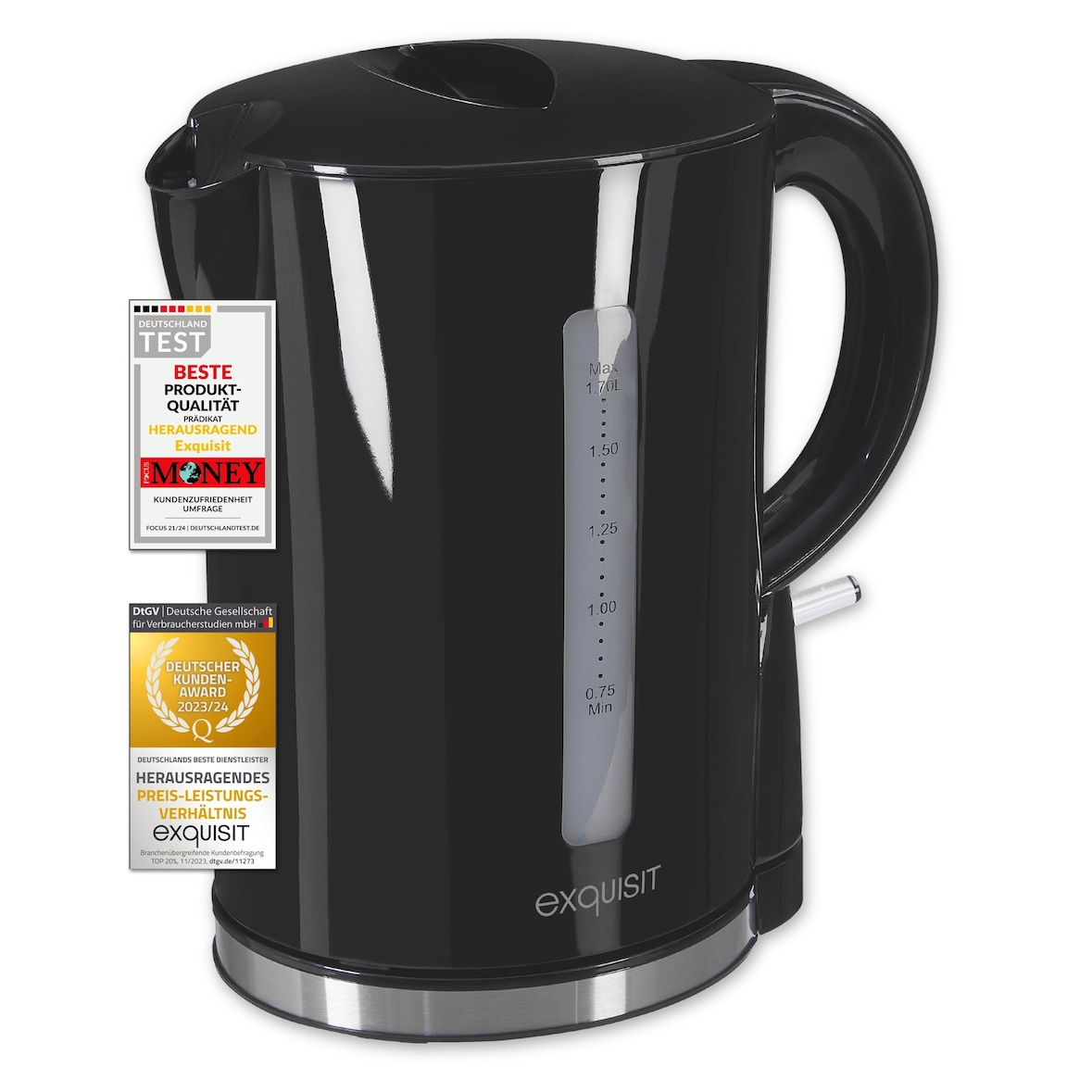 Exquisit Wasserkocher WK 3102 swi | 2200 Watt | 1,7 Liter Volumen | Wasserstandsanzeige | Überhitzungsschutz | Trockenlaufschutz