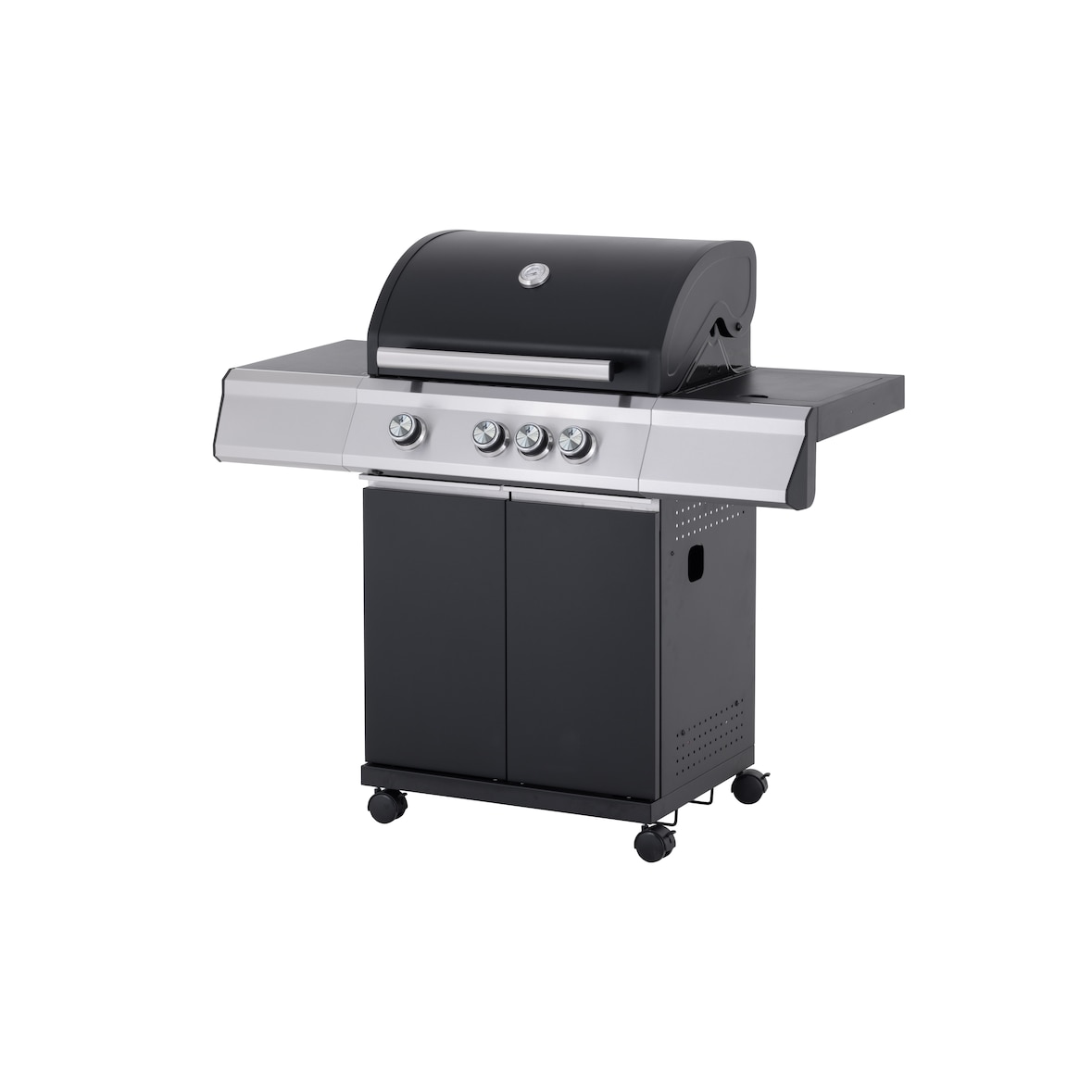 Tarrington House gasbarbecue met 3+1 branders Paxton, 125 x 53 x 113 cm, met zijtafel en wielen, poedergecoat staal, zwart