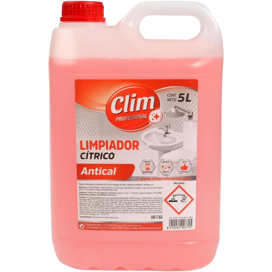 Limpador de casa de banho cítrico anti-calcário. Garrafa de 5L