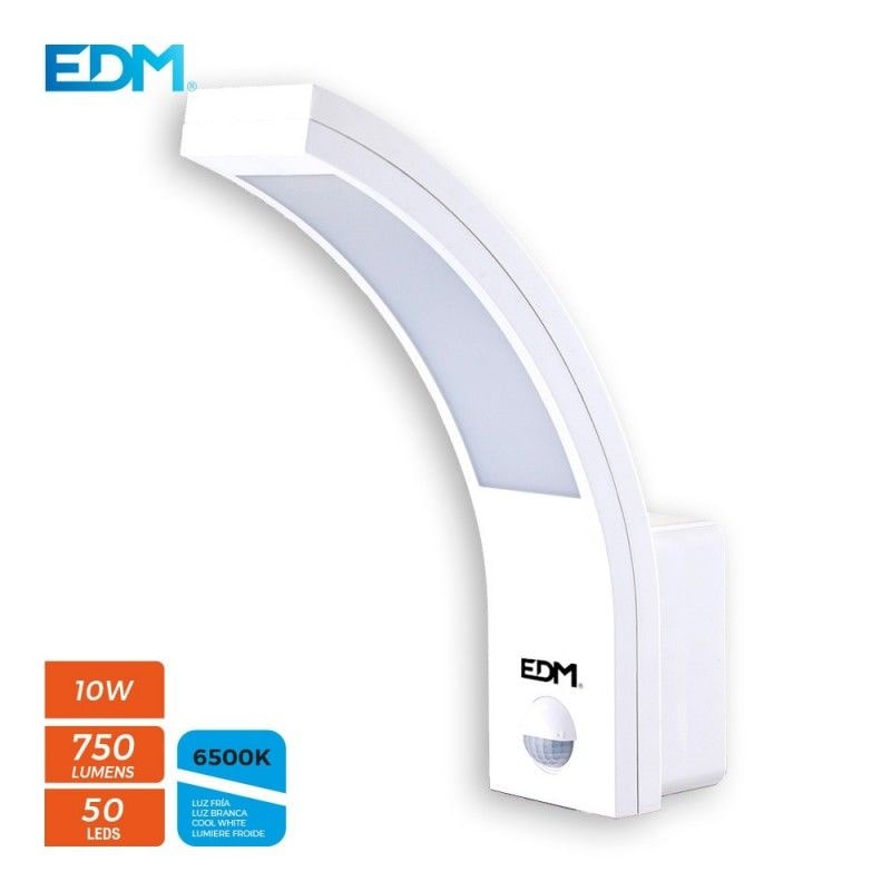 Aplique exterior led 10w 16586m 6400k ip54 6.6x18.8x25cm con sensor de movimiento EDM