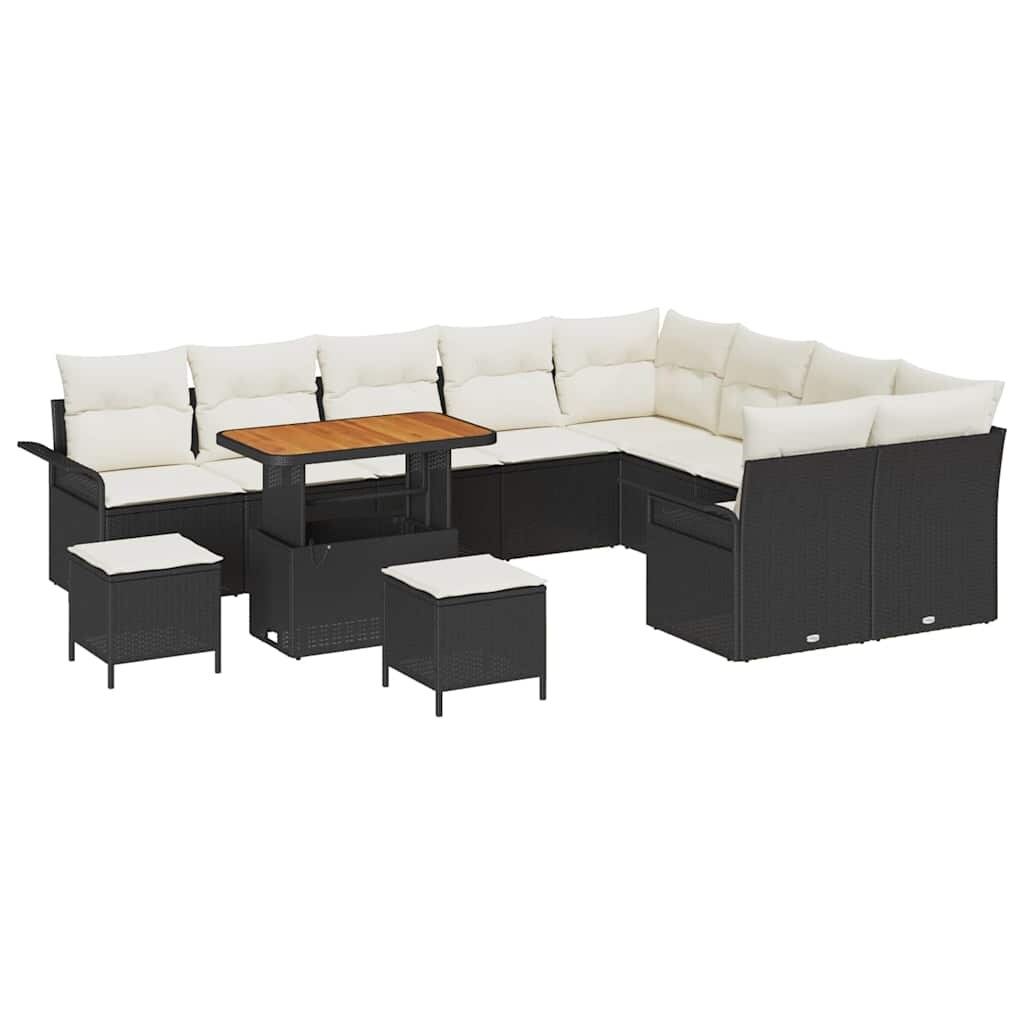 vidaXL Garten-Sofa-Set mit Kissen mit Kissen 12 pcs Schwarz und Creme