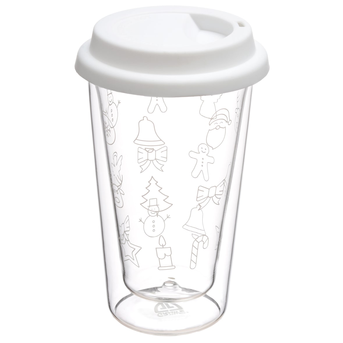 Doppelglas-Becher, 300 ml, 'Weihnachten', mit weißem Deckel