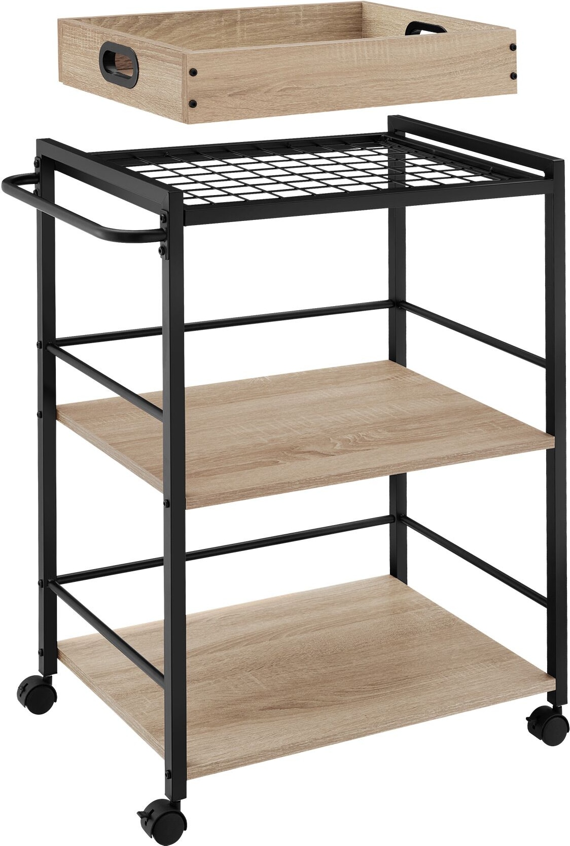 tectake Servierwagen Worcester 65x41,5x87cm  Industrial Holz Hell, Eiche Sonoma