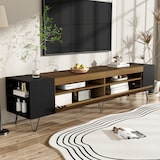 thumbnail of TV-Schrank 180x36x43 cm in Schwarz und Holzoptik mit 2 Türen, offenen Fächern und Kabelmanagement für modernes Wohnzimmer