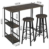 thumbnail of Bartisch-Set mit 2 Barhockern 3-teiliges Tischset Stehtisch Barstuhl mit 2 Ablagefläche aus Metallgestell und MDF schwarz-rostfarbe, Industriestil 