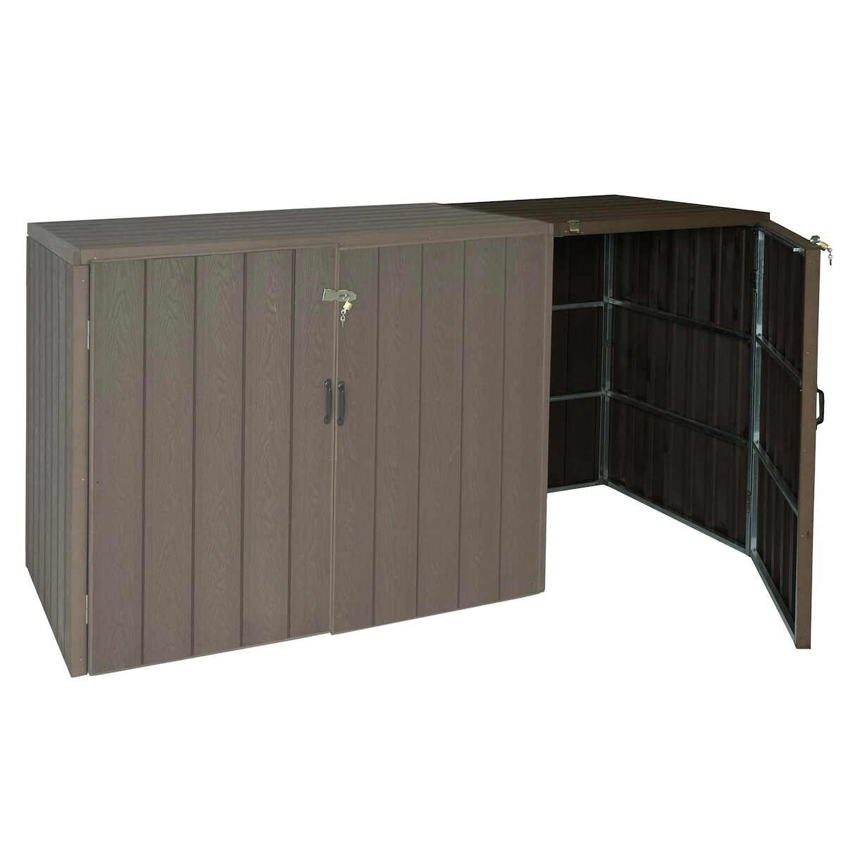 Proregal XL 1er-/2er-WPC-Mülltonnenverkleidung Erweiterung | HxBxT 117x79x105 cm | Metall Holzoptik | Braun | Premium Mülltonnenbox