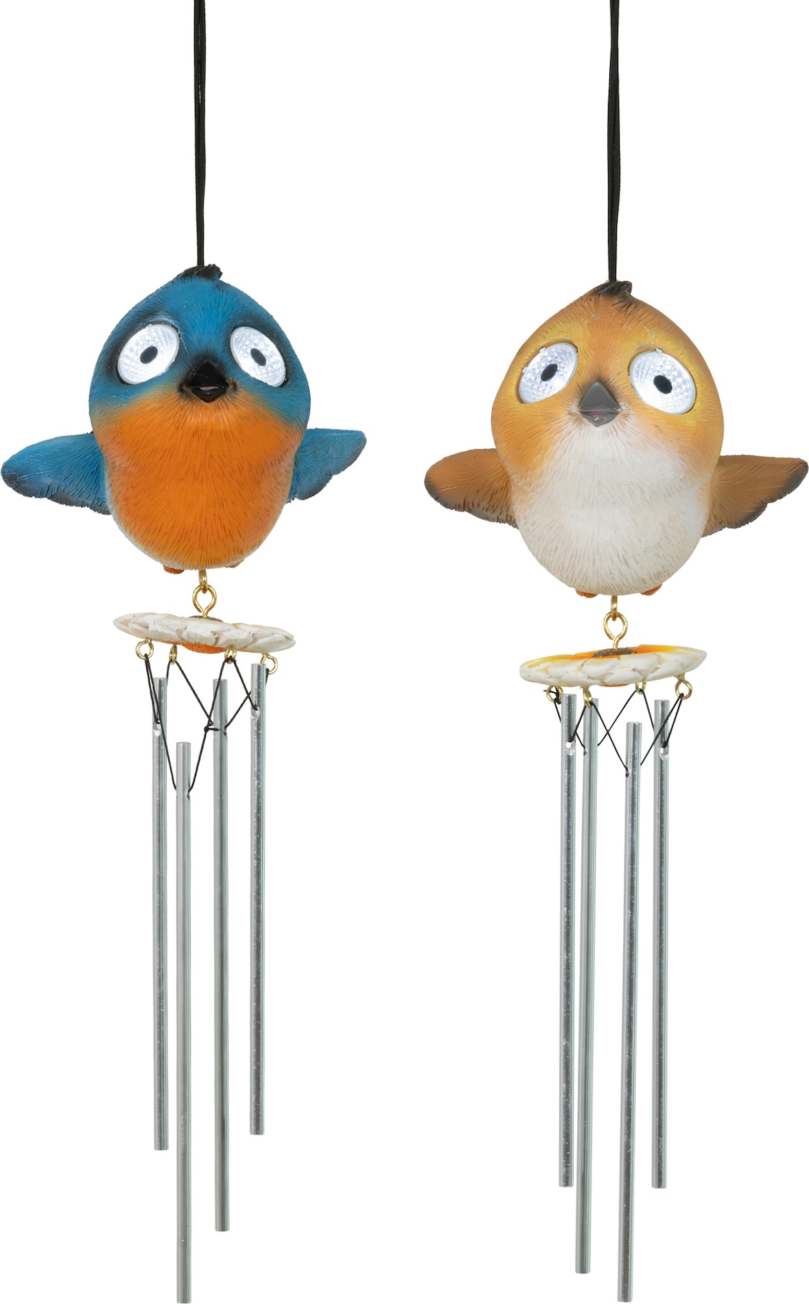 1 Solar LED Windspiel Vogel 11x29cm Keramik Metall Klangspiel Außenbereich Hängend Outdoor Dekoration Hängeleuchte Gartenlichter Kaltweiß
