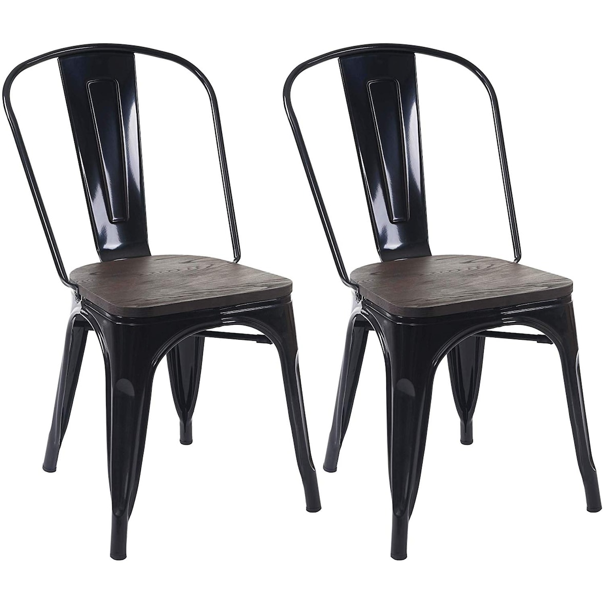 Décoshop26 - 2 chaises de salle à manger style industriel factory métal noir et assise en bois CDS04441