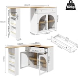 thumbnail of Bartisch ausziehbar Weiß 204x39x104 cm mit Stauraum 360 Grad drehbar, Seitenregal, Glastüren, modern für Küche Home Bar und Büro