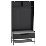 thumbnail of COSTWAY Kapstok met bank, 4-in-1 kapstok met open vakken, schoenenkast en 3 haken, zitkussen, 90 x 38,5 x 170 cm
