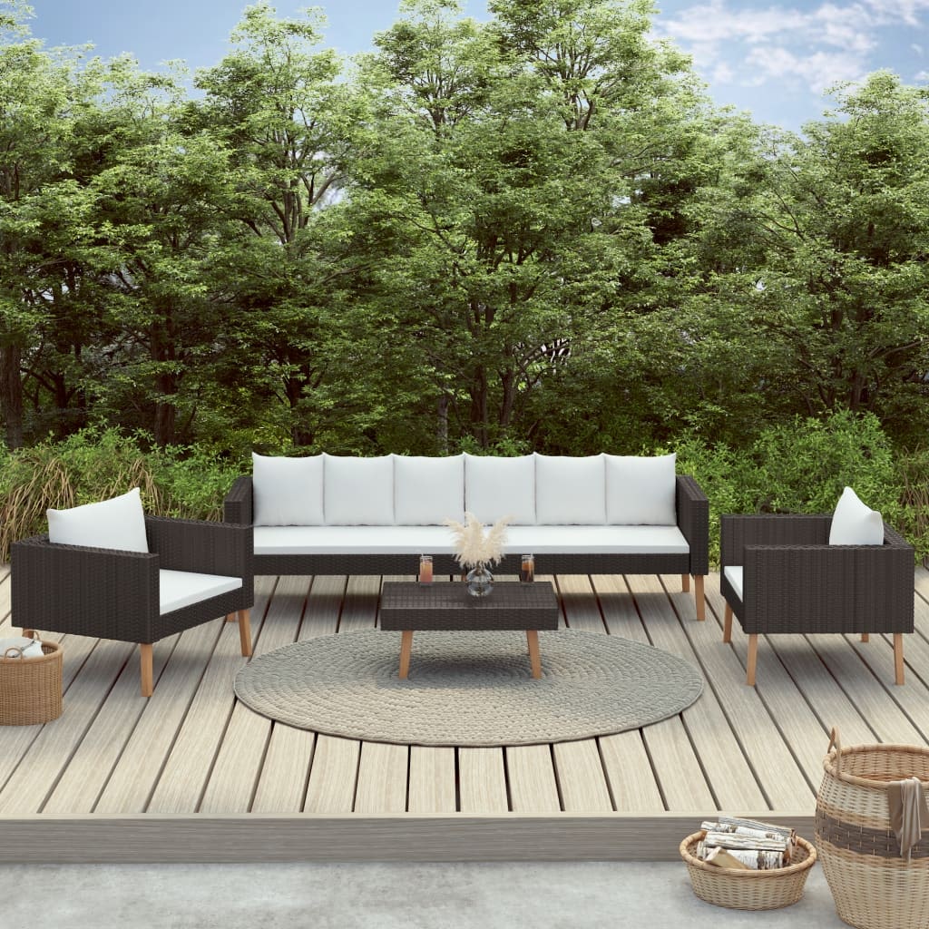 vidaXL 4-tlg. Garten-Lounge-Set mit Auflagen Poly Rattan Schwarz