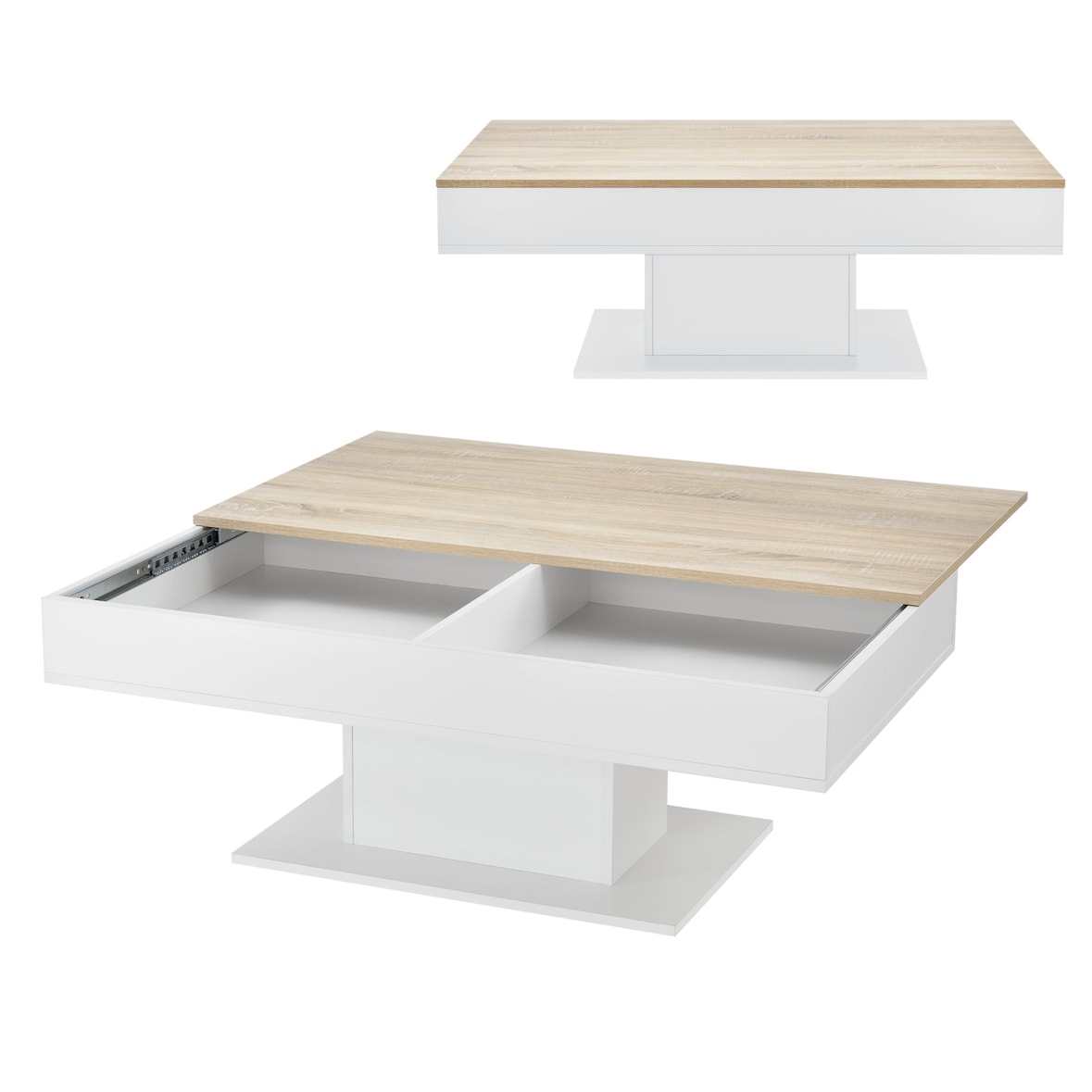 Helloshop26 - Table basse de salon avec 2 espaces de rangement 110 cm effet chêne blanc  03_0006148