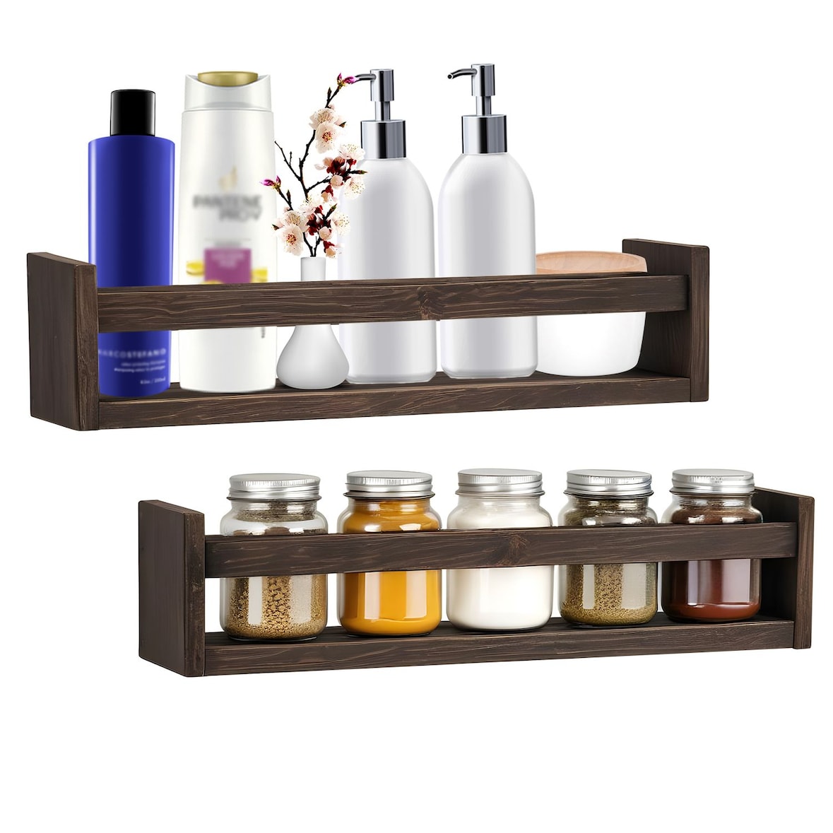 Wandregal 2-tlg. Set Alma Dunkelbraun Holz Hängeregal Schweberegal 42x10x9 cm