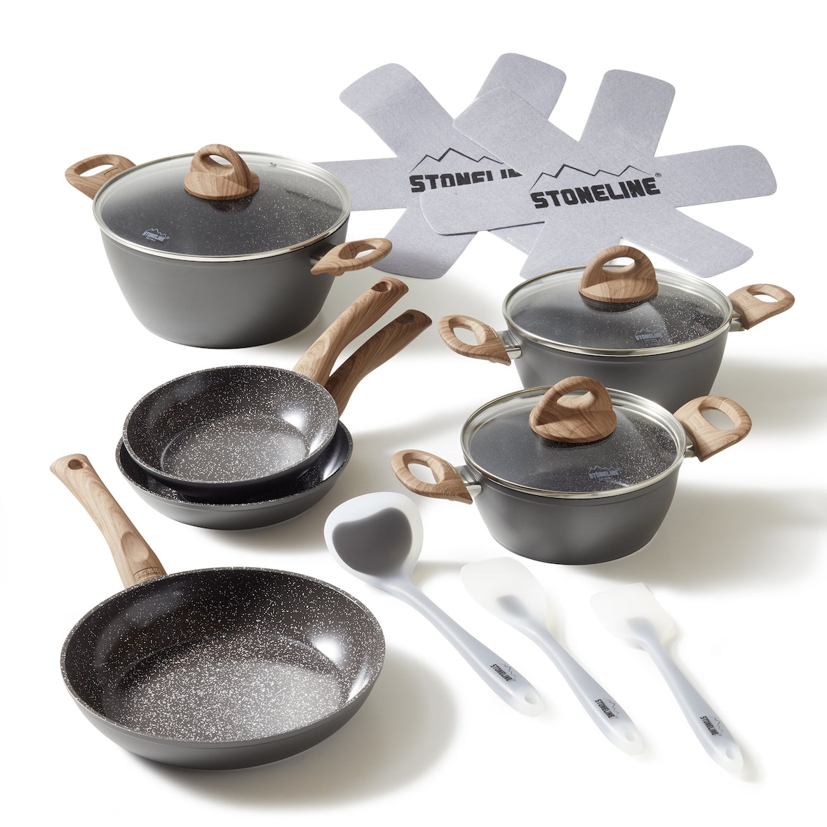 STONELINE® CERAMIC Back to Nature Kochgeschirr-Set, 14-tlg., Keramik-Beschichtung, mit Glasdeckeln, Induktion