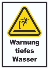 thumbnail of Schild Warnung tiefes Wasser A4 Rückseite selbstklebend