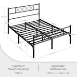 thumbnail of Yaheetech Modern Metallbett 140x200 cm Bettgestelle mit Lattenrost, Doppelbett/Einzelbett, Bettrahmen mit Kopfteil, Gästebett für Schlafzimmer Schwarz
