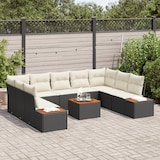 thumbnail of vidaXL 10-teiliges Garten-Sofaset mit Kissen, schwarzes Poly-Rattan und Akazie