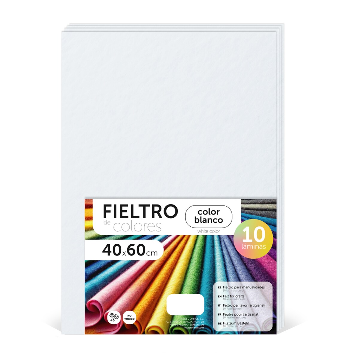 Fieltro para Manualidades, Fieltro de Colores, Suave y Flexible, 40x60cm - m-office (blanco, 10 uds)