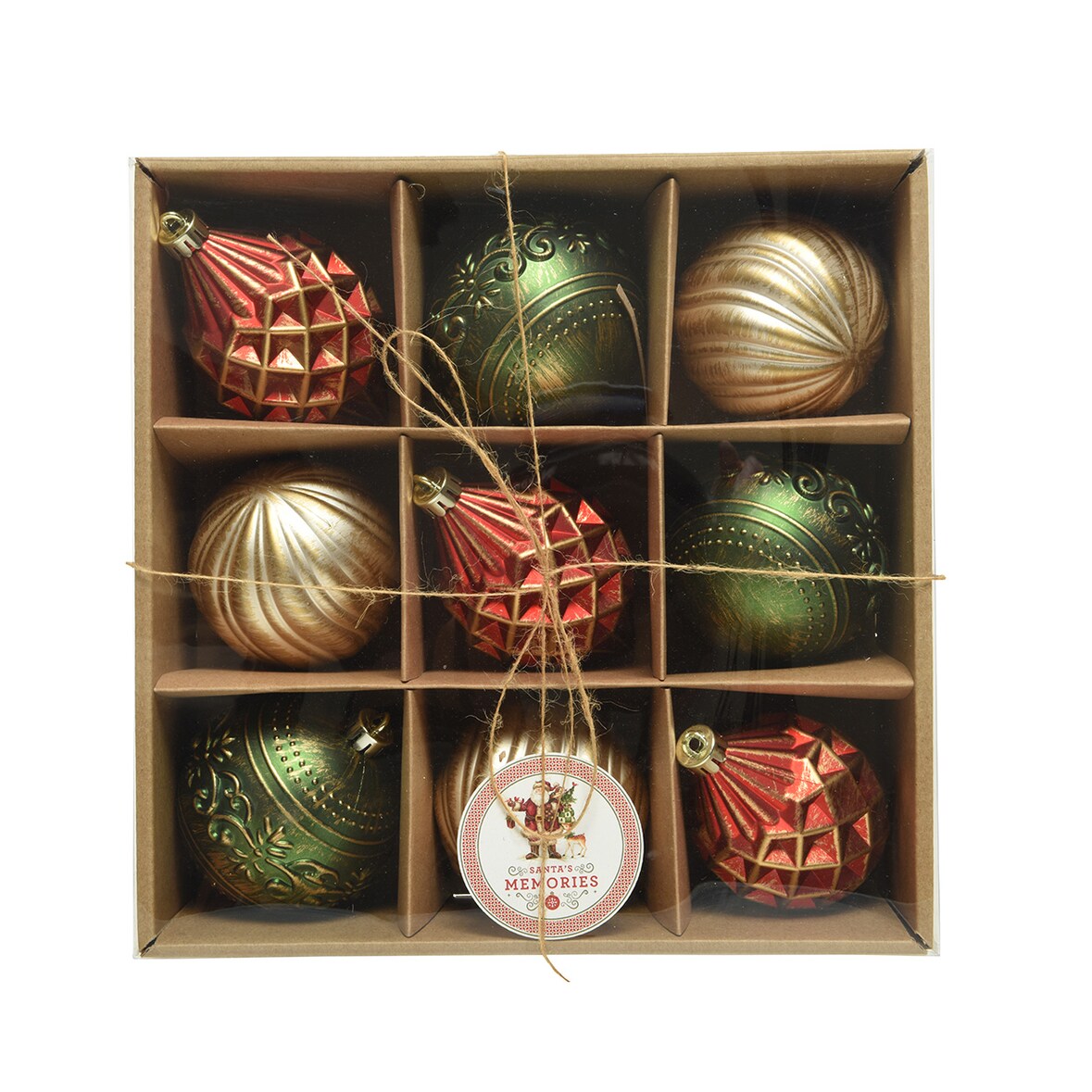 9 Weihnachtskugeln 8cm Kunststoff Retro Christbaumkugeln Vintage rot gold grün