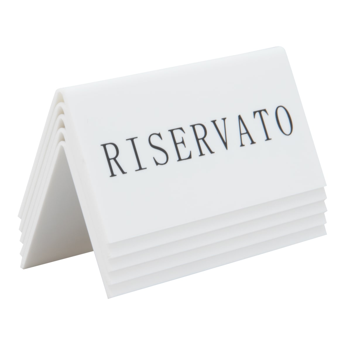 Securit® Set di 5 segnatavolo riservato "Riservato" (Italiano) - Acrilico bianco con lettere nere