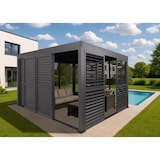 thumbnail of 4er-Set Aluminium Schiebetür für Pergola HWC-L46, Terrassenüberdachung, Lamellenpaneel Modul, 206x369cm ~ anthrazit