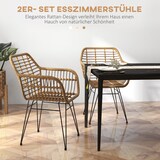 thumbnail of Esszimmerstuhl 2er Set 56x60x79 cm Natur+Schwarz mit Polyrattan Sitzschale Armlehnen Stahlbeinen rutschfesten Fußkappen ergonomisch