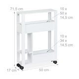 thumbnail of Relaxdays Nischenwagen, 2 Fächer, WC-Bürstenhalter, HxBxT: 71,5 x 17 x 50 cm, Badezimmer, MDF, schmaler Rollwagen, weiß