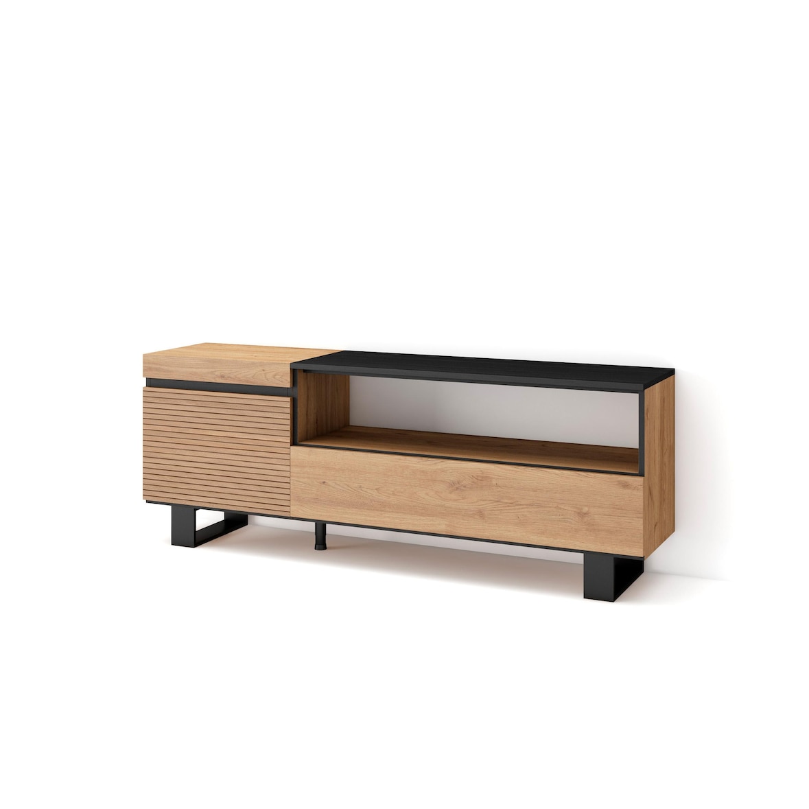 Mobile TV Soggiorno, Ampio spazio a disposizione, 150x35x57cm, Per TV fino a 65", Design industriale, Stile moderno, Rovere _ 431_10