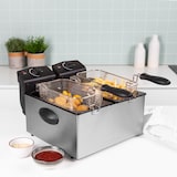 thumbnail of TRISTAR FR-6937 Freidora doble, capacidad 2 cubetas x 3 litros, 3600 W, 6 litros, Acero Inoxidable, 6 kg, doble termostato, Gris