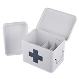 thumbnail of Relaxdays Medizinbox, 4 Fächer, entnehmbarer Einsatz, Hausapotheke Box, Metall, Griffe, HxBxT: 16 x 21 x 15,5 cm, weiß