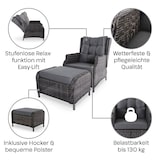 thumbnail of Gartenstuhl 2er-Set mit Relaxfunktion, mit Hocker, Braun/Dunkelgrau, inkl. Polster, 130 kg Belastbarkeit, pflegeleicht | Raburg Sophia