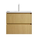thumbnail of Badezimmer-Waschtisch 50x61x39 Keramikbecken 2 Soft-Close Schubladen Massivholz Schrank Wasserfest Badmöbel Beige+Golden Oak+Weiß