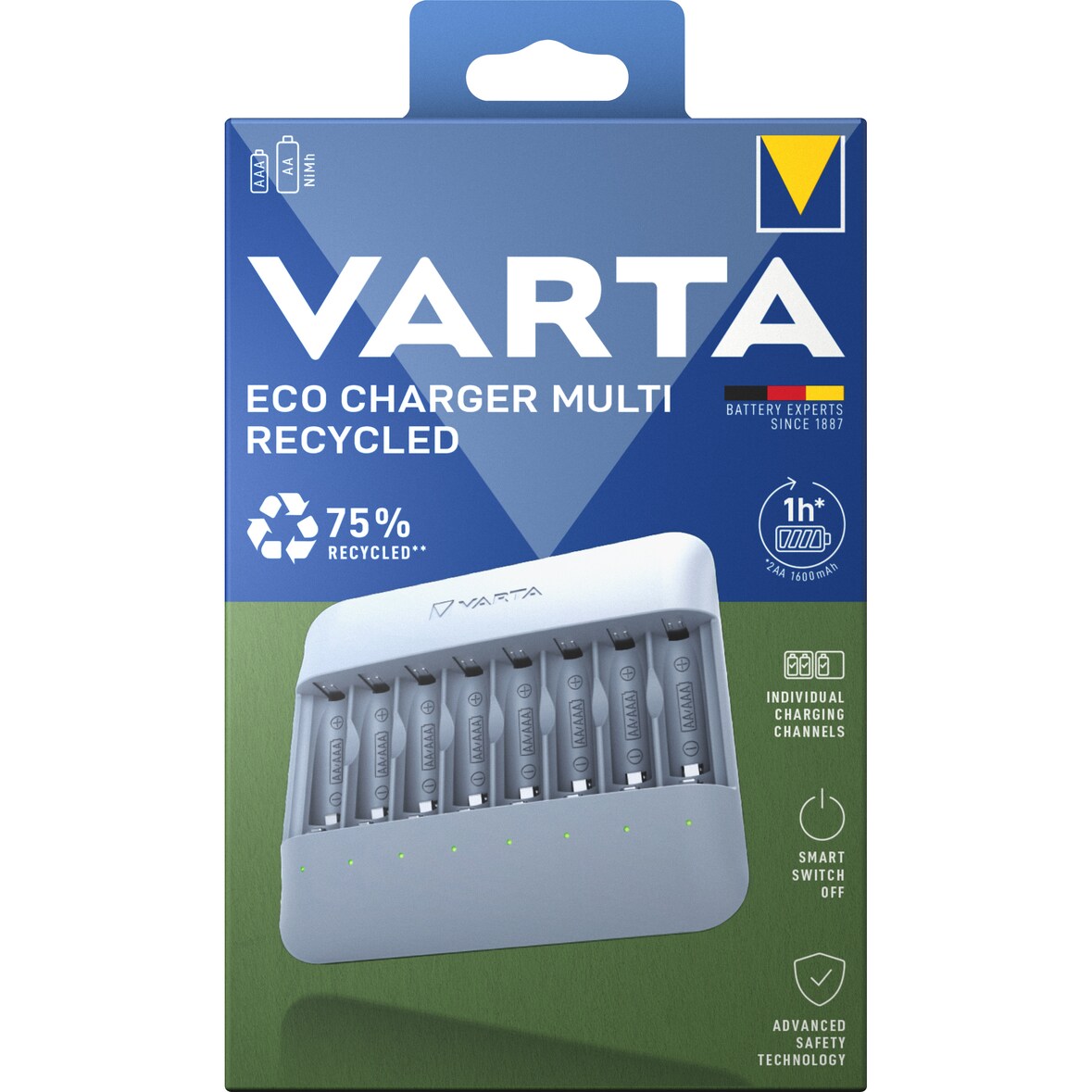 Varta Akku NiMH, Universal Ladegerät, Eco Charger Multi Recycled, ohne Akkus, für AA/AAA, Retail