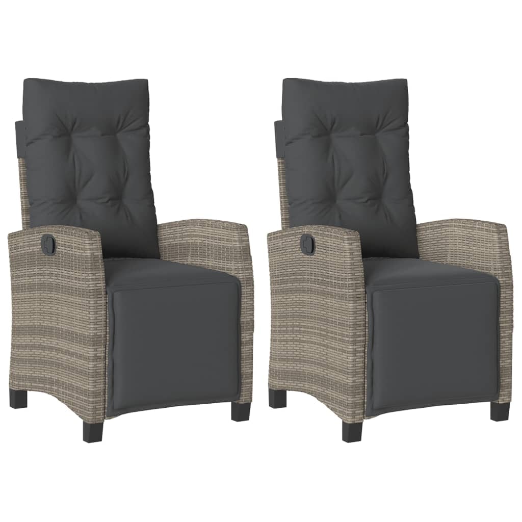 vidaXL Tuinstoelen 2 st verstelbaar met voetensteun poly rattan grijs