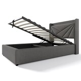 thumbnail of Einzelbett 90×200 mit Stauraum, USB Typ C Ladefunktion, komfortables Kopfteil aus Baumwolle-Leinen, robuste Latten, modernes Design, Grau