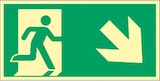thumbnail of Schild Notausgang rechts abwärts, ISO 7010, Kunststoff, nachleucht.,160-mcd, 297x148 mm