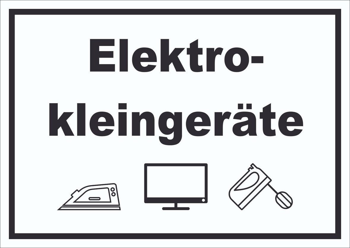 Elektrokleingeräte Mülltrennung Schild Text Symbol Haushaltsgerät waagerecht A0 (841x1189mm)