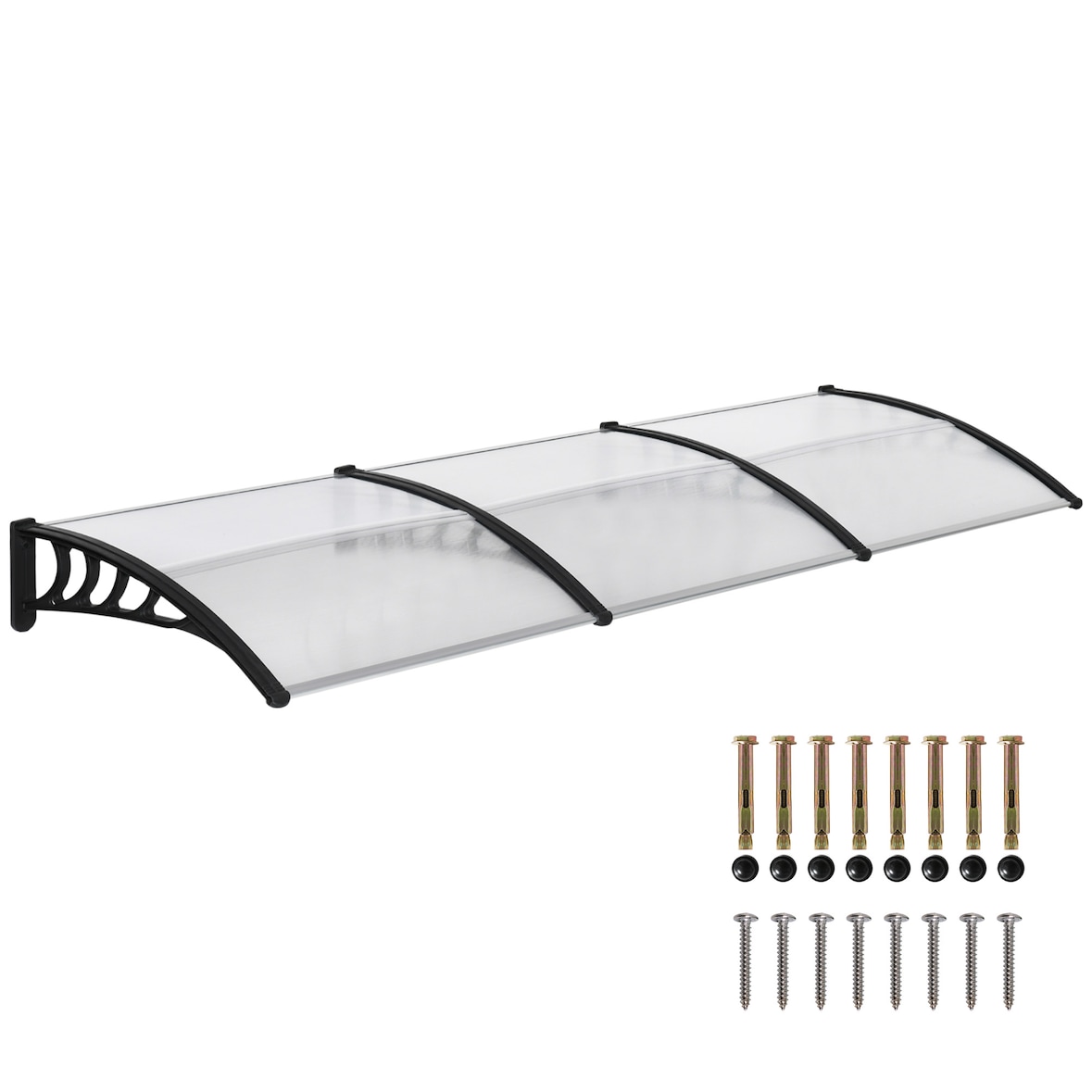Tejadillo de Protección 303x96 cm Marquesina Exterior para Puertas y Ventanas contra Sol y Lluvia con Soportes de PP y Regleta de Aleación de Aluminio