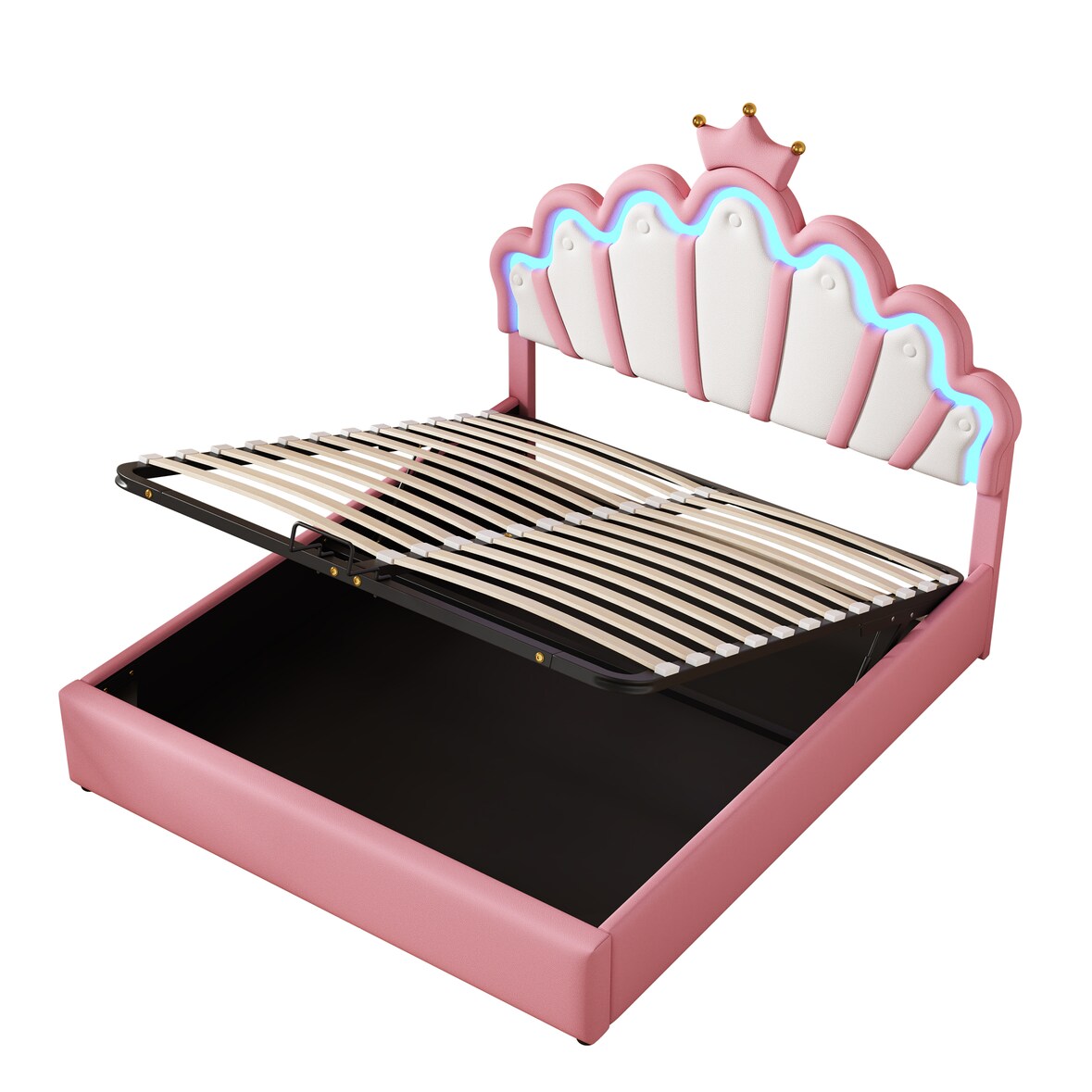 Merax 140*200cm Flachbett, Polsterbett, verstellbare Ambiente-Beleuchtung, Rosa