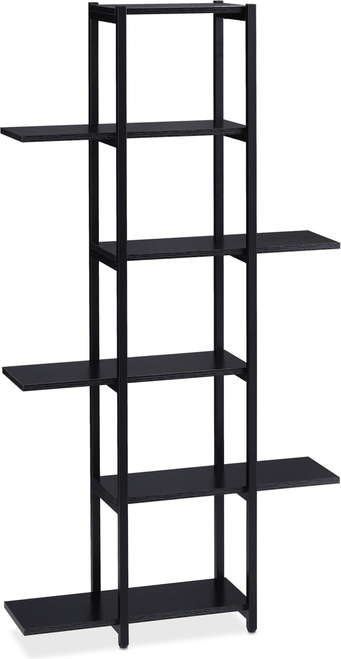 Relaxdays Pflanzenregal, Blumentreppe mit 6 Ablagen, HBT: 150 x 78 x 24 cm, Stahl & MDF, Blumenregal für innen, schwarz