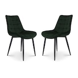 thumbnail of Lot de 2 chaises de salle à manger en velours vert foncé – Assise rembourrée confortable – Pieds en métal noir