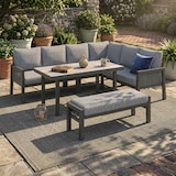 thumbnail of Merax Gartenmöbel Set für 8 Personen, Ecklounge mit Esstisch & Bänke, verzinktes Eisen, Glastischplatte, handgefertigtes PE-Geflecht, Grau