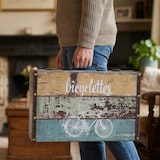 thumbnail of HMF Vintage Deko Koffer aus Holz, Aufbewahrungsbox mit Deckel und Ledergriff, stilvolle Aufbewahrung und Geschenkidee, Fahrrad, 2er Set, 38 + 44 cm