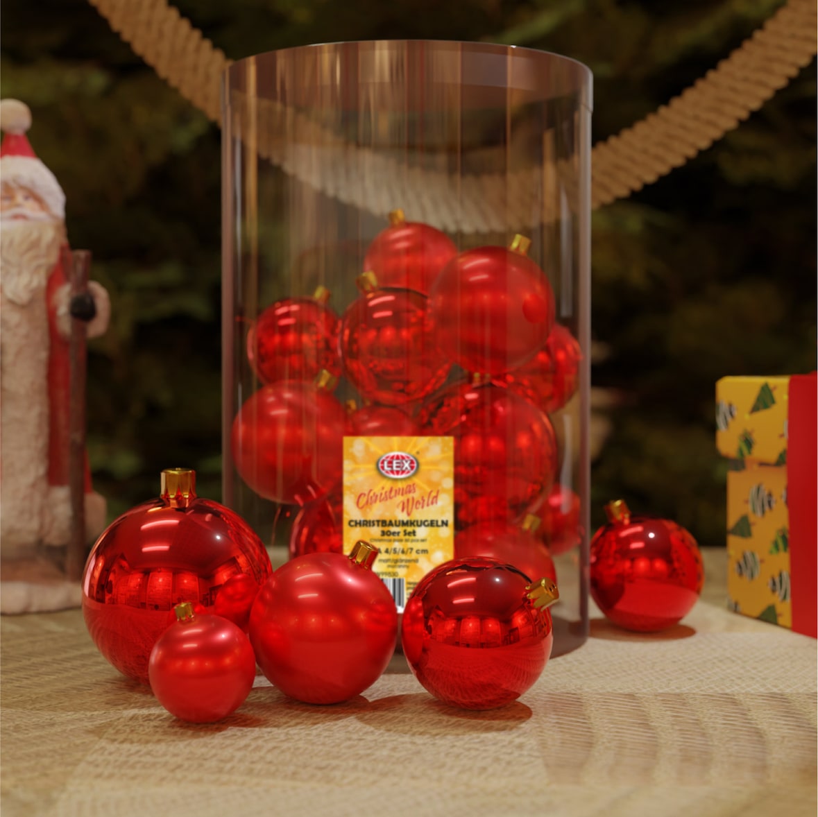 30tlg. Christbaumkugeln / Weihnachtskugeln rot Ø 4/5/6/7cm