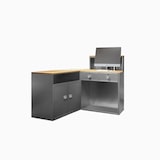 thumbnail of Gewerbliche Empfangstheke, Kassen- und Empfangstresen, 2-in-1 Eck-Bar, Front 100×50×110 cm, Seite 100×50×80 cm, Silber【YTZJ455】