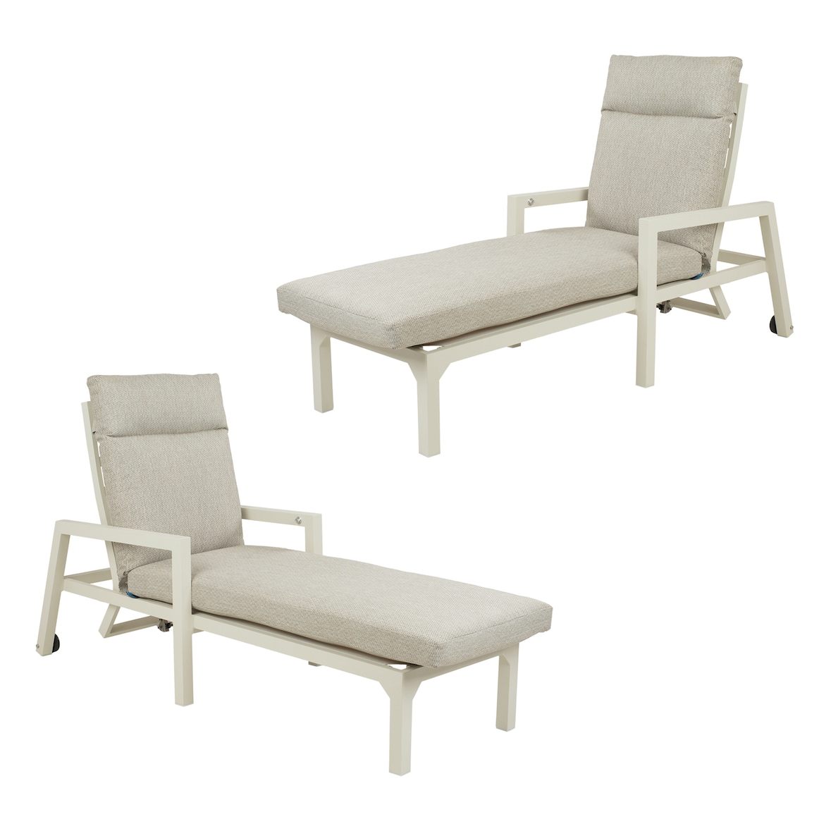 Pacote de 2 espreguiçadeiras reclináveis, com almofada, Alumínio, Branco, 220x68x99 cm
